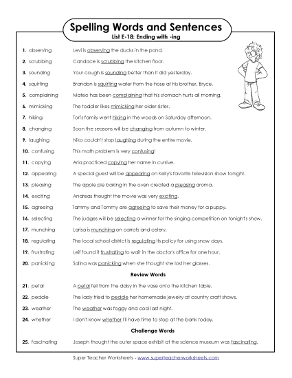 Spelling Test - Spelling Test Sentences (E-18)