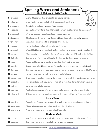 Spelling Test - Spelling Test Sentences (E-20) Spelling Test - Spelling Test Sentences (E-20)