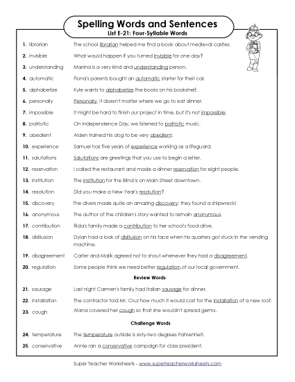 Spelling Test - Spelling Test Sentences (E-21)