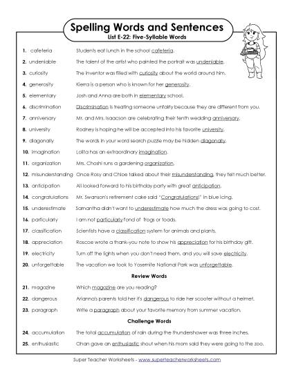 Spelling Test - Spelling Test Sentences (E-22) Spelling Test - Spelling Test Sentences (E-22)