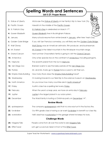 Spelling Test - Spelling Test Sentences (E-27) 