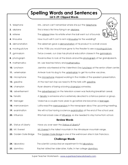 Spelling Test - Spelling Test Sentences (E-29) Spelling Test - Spelling Test Sentences (E-29)