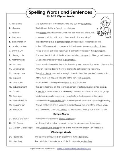 Spelling Test - Spelling Test Sentences (E-30) Spelling Test - Spelling Test Sentences (E-30)
