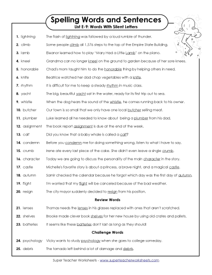 Spelling Test - Spelling Test Sentences (E-9)