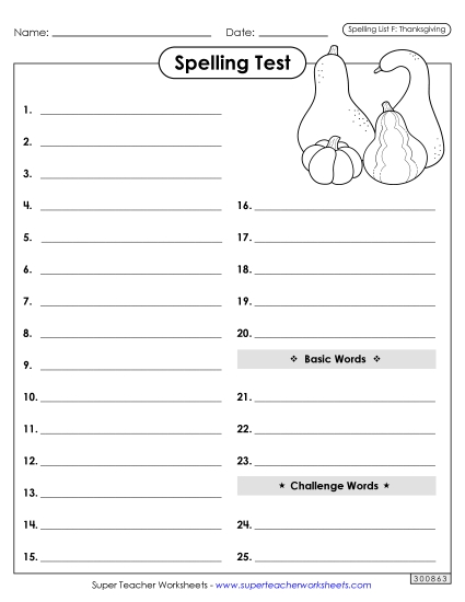 Spelling Test - Spelling Test (Thanksgiving)