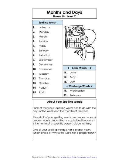 Spelling List - Spelling Word List (C-Months and Days) Spelling List - Spelling Word List (C-Months and Days)