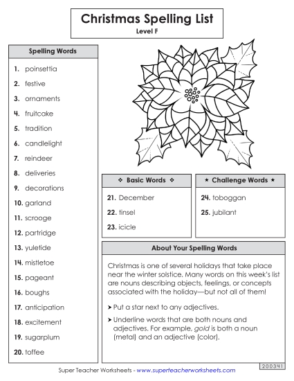 Spelling List - Spelling Word List (Christmas)