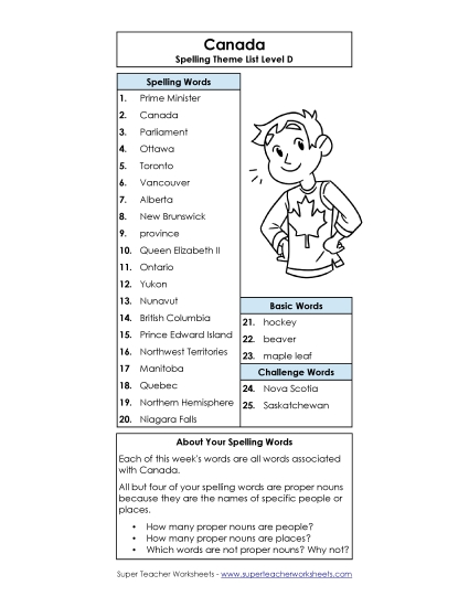 Spelling List - Spelling Word List (D-Canada Words) 