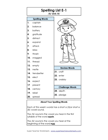 Spelling List - Spelling Word List (E-1)