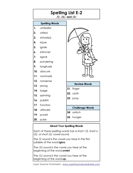 Spelling List - Spelling Word List (E-2) Spelling List - Spelling Word List (E-2)