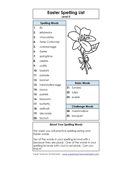 Spelling List - Spelling Word List (Easter)