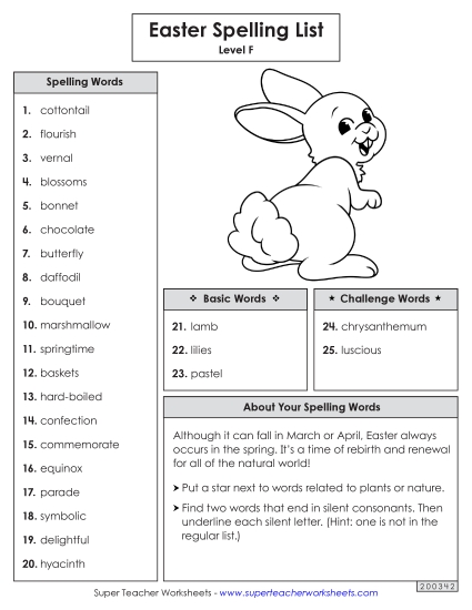 Spelling List - Spelling Word List (Easter) Spelling List - Spelling Word List (Easter)