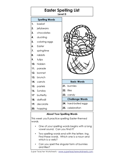 Spelling List - Spelling Word List Easter (D-Easter) Spelling List - Spelling Word List Easter (D-Easter)
