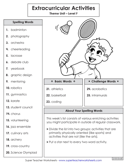 Spelling List - Spelling Word List (Extracurriculars)