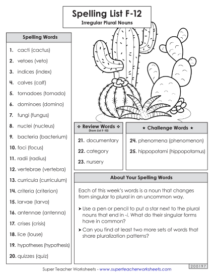 Spelling List - Spelling Word List (F-12)