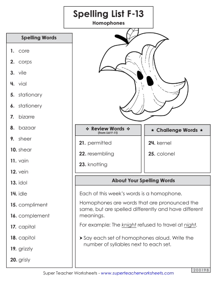 Spelling List - Spelling Word List (F-13) Spelling List - Spelling Word List (F-13)