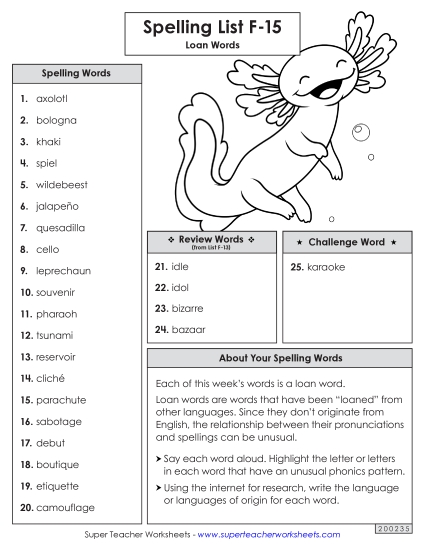 Spelling List - Spelling Word List (F-15) Spelling List - Spelling Word List (F-15)