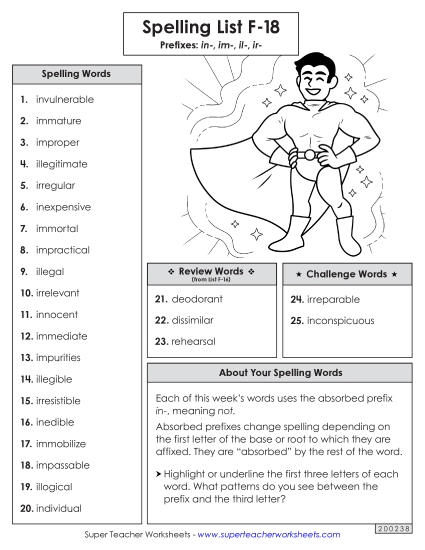 Spelling List - Spelling Word List (F-18)