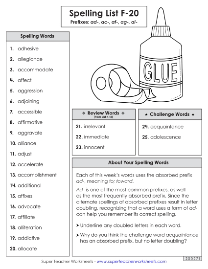Spelling List - Spelling Word List (F-20)