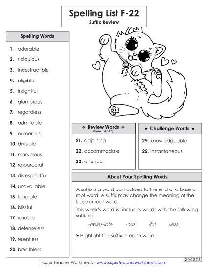 Spelling List - Spelling Word List (F-22) 