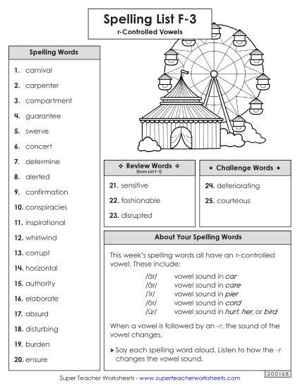 Spelling List - Spelling Word List (F-3)