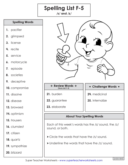 Spelling List - Spelling Word List (F-5)