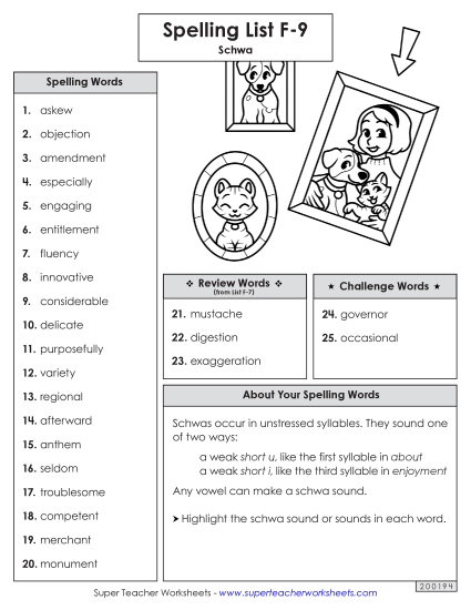 Spelling List - Spelling Word List (F-9)