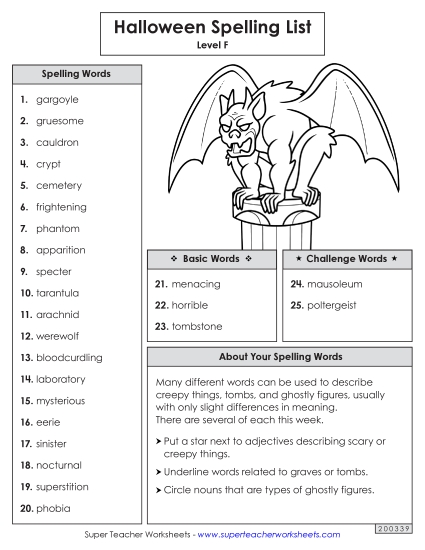 Spelling List - Spelling Word List (Halloween)