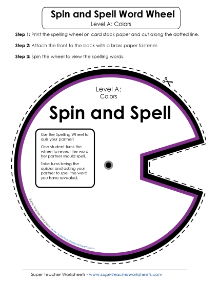 Flashcards, Word Wheel, and Slider - Spin and Spell (A-Color Words)
