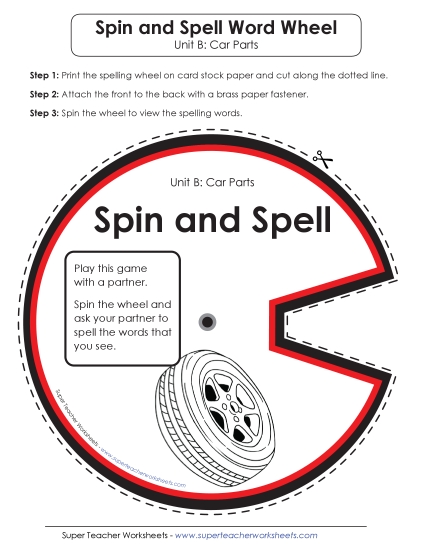 Flashcards, Word Wheel, and Slider - Spin and Spell (B-Car Parts) 