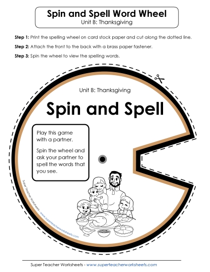 Flashcards, Word Wheel, and Slider - Spin and Spell (B-Thanksgiving) 