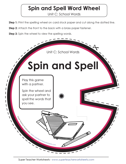 Flashcards and Word Wheel - Spin and Spell (C-School Words) 