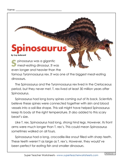 Reading Comprehension - Spinosaurus Reading Comprehension - Spinosaurus