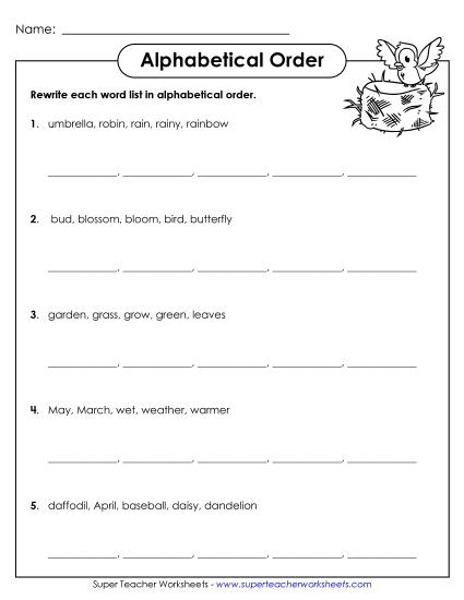 Intermediate ABC Order (Second & Third Letter) - Spring ABC Order (Intermediate) Intermediate ABC Order (Second & Third Letter) - Spring ABC Order (Intermediate)