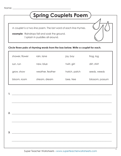Poetry Writing - Spring Couplets Writing Poetry Writing - Spring Couplets Writing