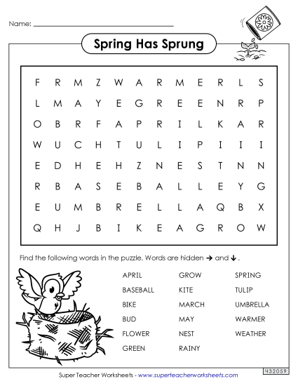 Puzzles & Crafts - Spring Word Search (Primary)