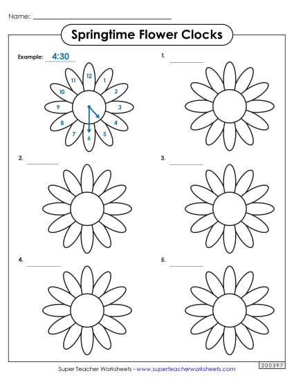 Reading Clocks: Nearest Half Hour - Springtime Flower Clocks