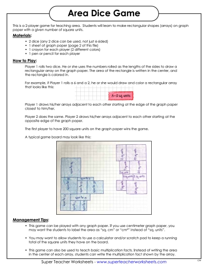 Area Games - Square Units: Dice Game