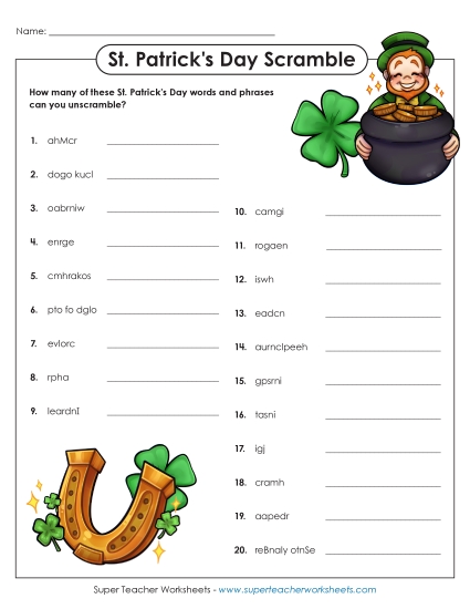 Puzzles & Games - St. Patrick's Day Unscramble