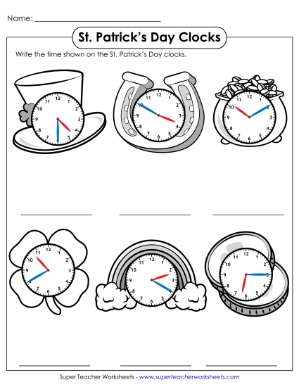 More St. Patrick's Day Math - St. Patrick's Day Clocks - Nearest 5 Minutes