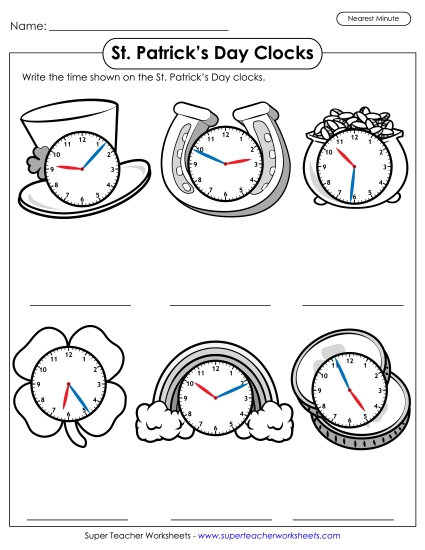 More St. Patrick's Day Math - St. Patrick's Day Clocks - Nearest Minute More St. Patrick's Day Math - St. Patrick's Day Clocks - Nearest Minute