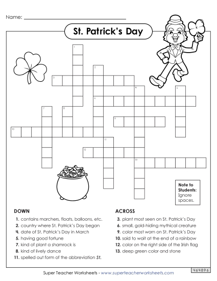 Puzzles & Games - St. Patrick's Day Crossword