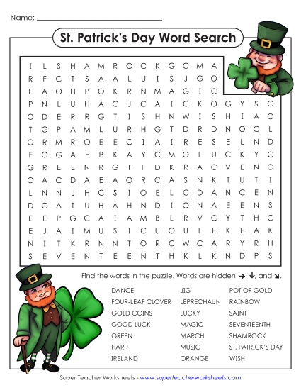 Puzzles & Games - St. Patrick's Day Word Search (Intermediate) Puzzles & Games - St. Patrick's Day Word Search (Intermediate)