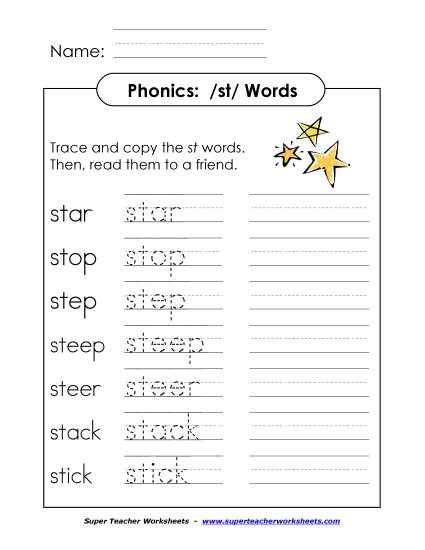 Worksheets - ST Say, Trace and Write