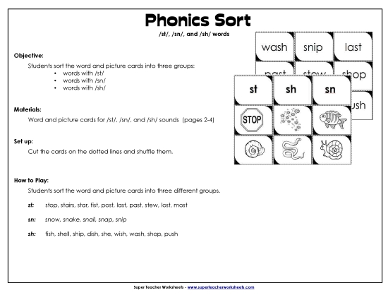 Games & Learning Centers - ST, SN, and SH Sorting Cards