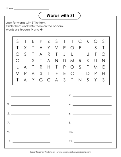 Worksheets - ST Word Search