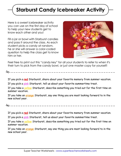 Back-to-School Activities - Starburst Candy Icebreaker Activity Back-to-School Activities - Starburst Candy Icebreaker Activity