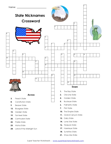 States & Capitals - State Nicknames - Crossword States & Capitals - State Nicknames - Crossword