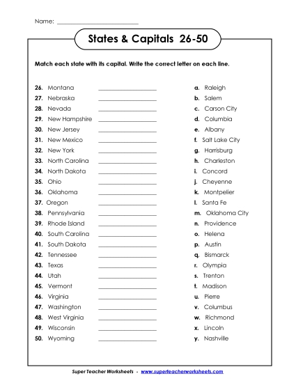 States & Capitals - States & Capitals #26-50 States & Capitals - States & Capitals #26-50