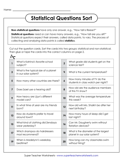 Statistical Questions - Statistical Questions Sort Statistical Questions - Statistical Questions Sort